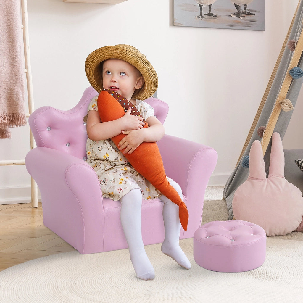 Poltrona Bambini Rosa ¨C Xylo ¨C Tessuto con Poggiapiedi e Braccioli 58x40,5x49 cm