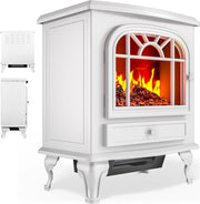 DEUBA® Camino Elettrico 2000W 60x28x50cm Termocamino Luce LED Effetto Fiamma Stufa Elettrica Caminetto finto a Corrente Stile Antico Bianco