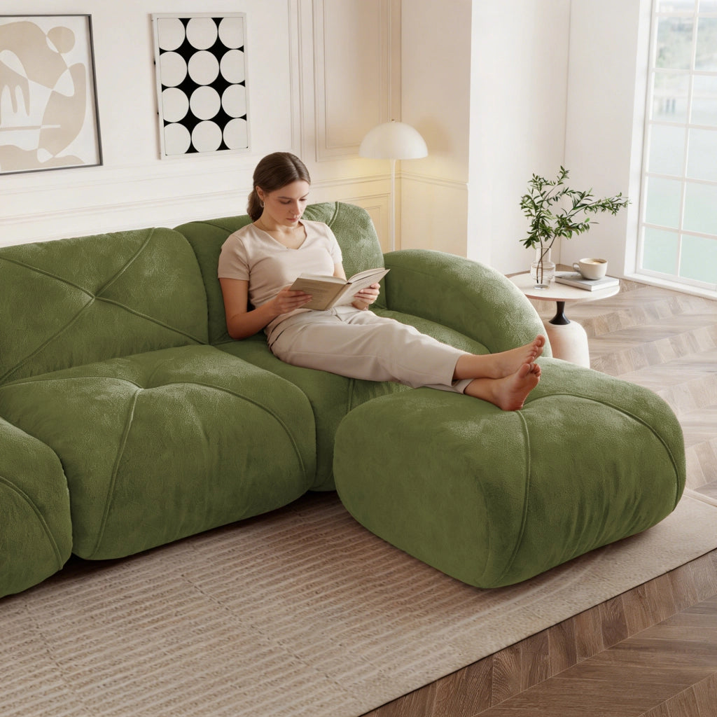 Divano Modulare 4 Posti in Tessuto Chenille ¨C Xylo ¨C Verde, Soggiorno
