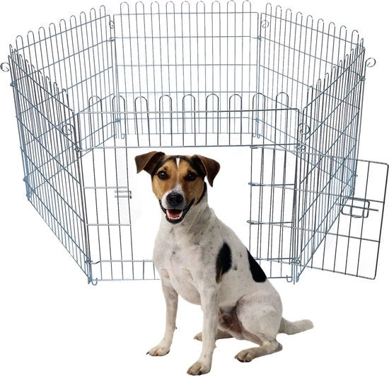 Recinzione Opiegaibile per Cani Gatti Conigli - 6 Porte - Argento - 63 cm Altezza