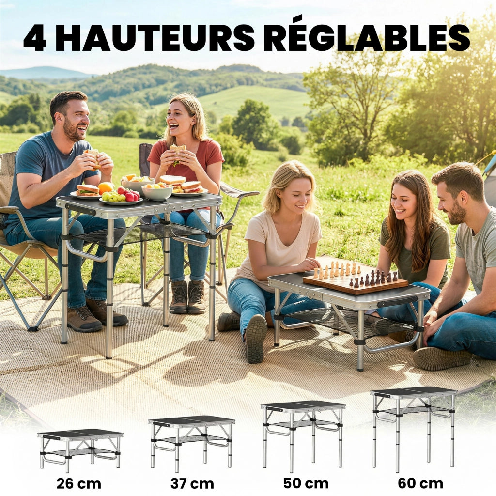 Tavolo pieghevole da camping ¨C zephmum ¨C alluminio, bianco, 60x40x60 cm
