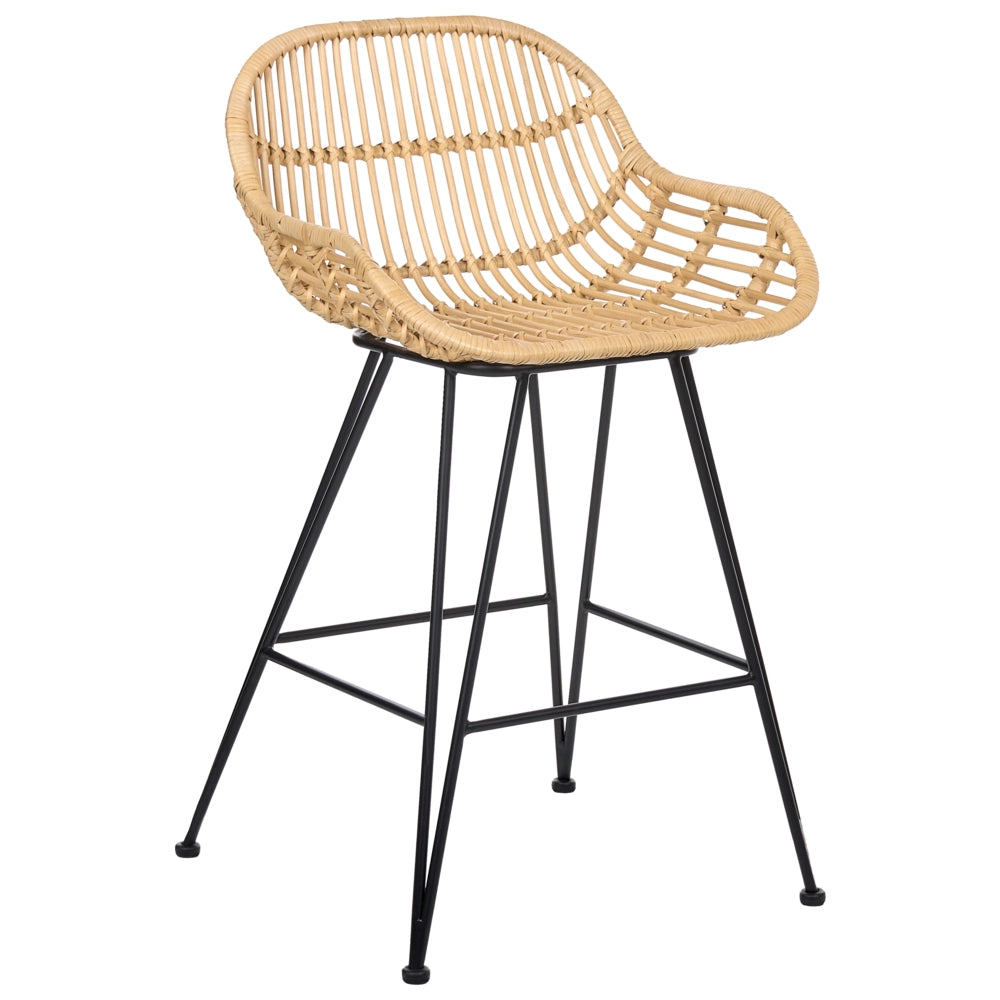 Set di 2 sedie da bar in rattan naturale con struttura in ferro per interni stile boho per sala da pranzo