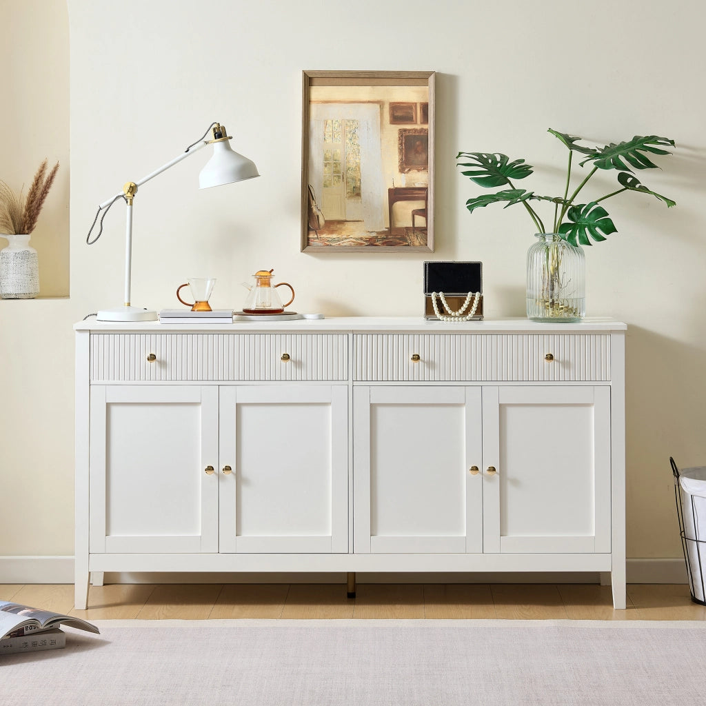 Credenza con 2 cassetti e 4 ante - per soggiorno - in MDF - 160x40x82 cm - bianco