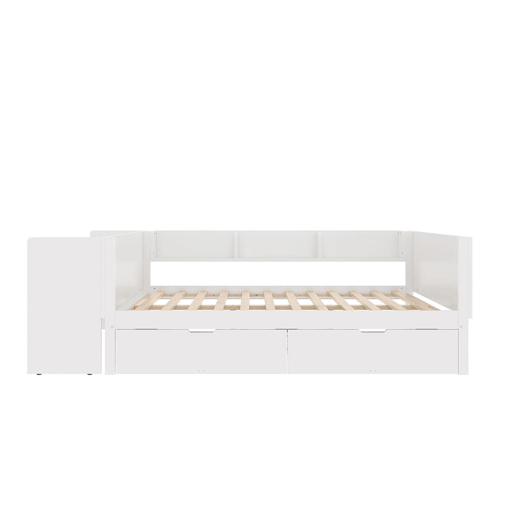 Letto-Xylo-140x200 cm-con scrivania, 2 cassetti, scaffali, pino, bianco