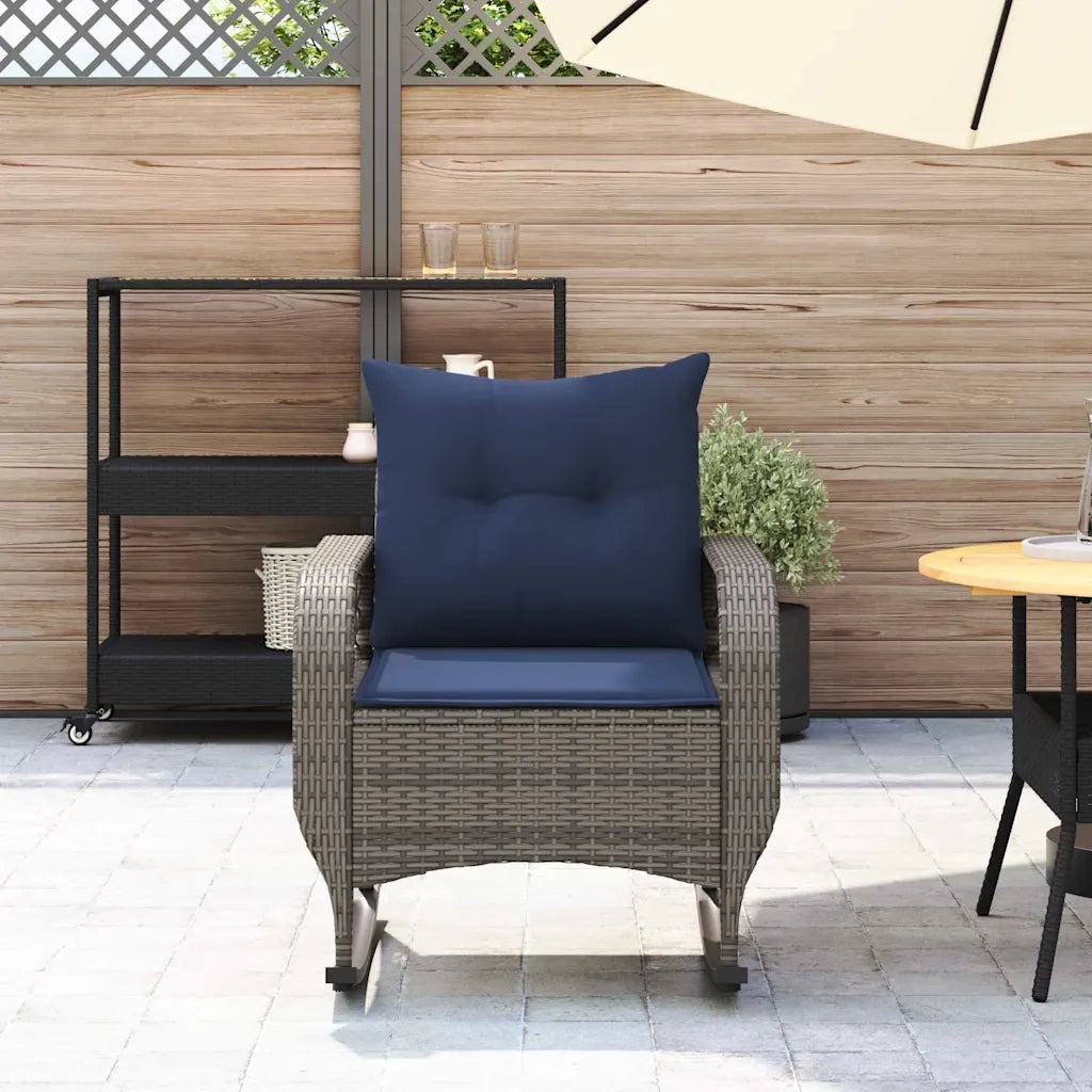 Sedia a Dondolo da Giardino con Cuscini in Polyrattan Grigio 4104200