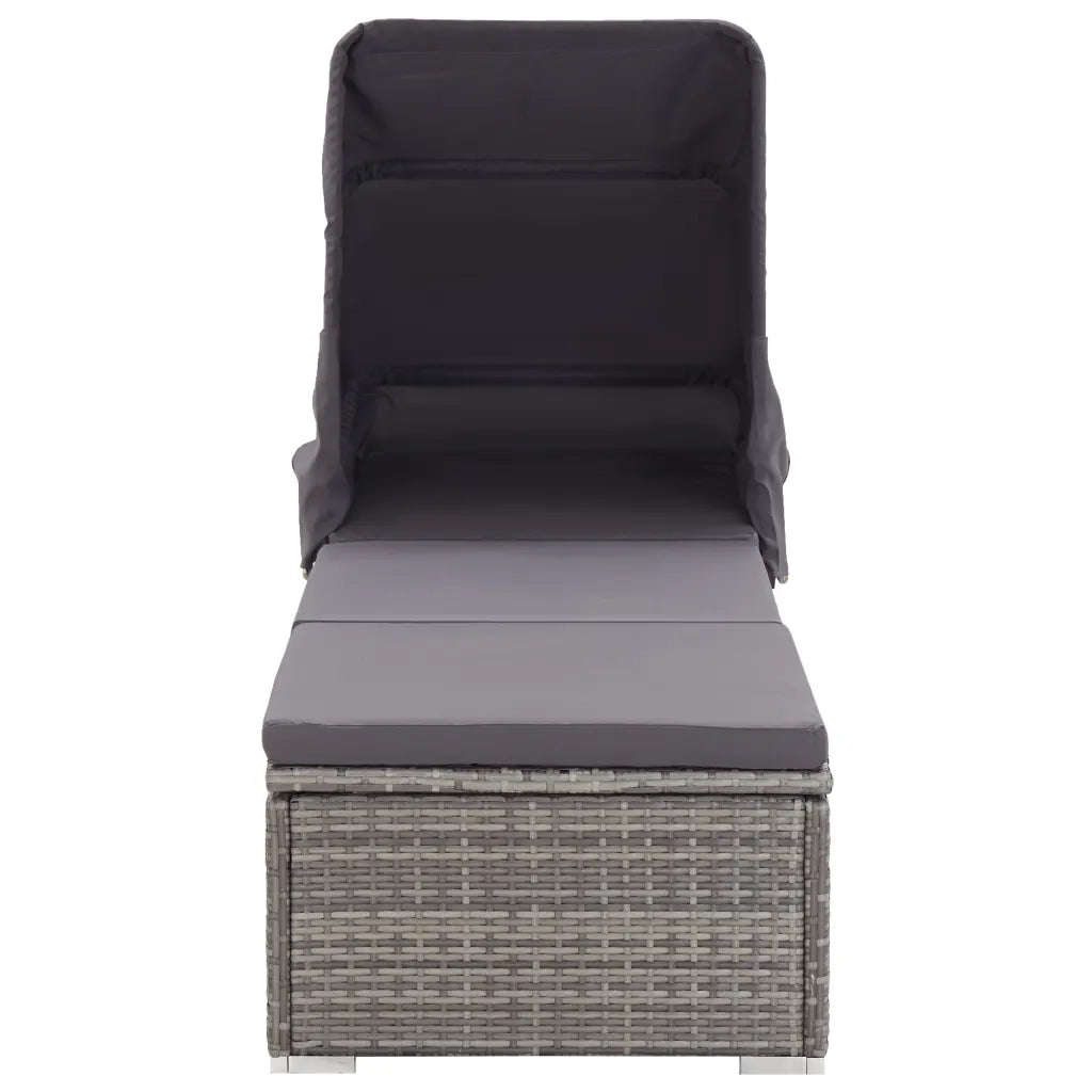 Lettino Prendisole con Tettuccio e Cuscino in Polyrattan Grigio cod mxl 6728