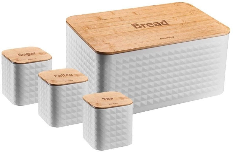 Klausberg KB-7483 Set portapane in acciaio con tagliere in bambù