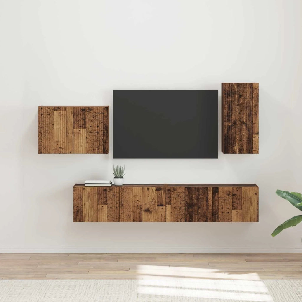 Set di Mobiletto da TV a Parete 4 pcs Legno vecchio