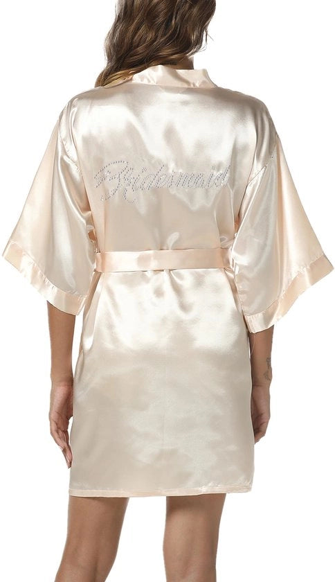 Kimono da sposa per donna, seta, abito da notte leggero, giacca da bagno corta, champagne, M