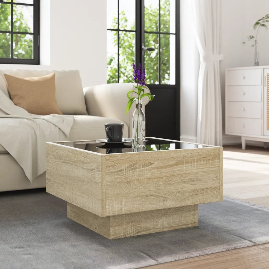 Tavolino Salotto con LED Rovere Sonoma 50x50x30 cm Multistrato