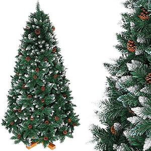 Albero di Natale 250cm King Premium Verde Innevato 1600 Rami Folto con Pigne