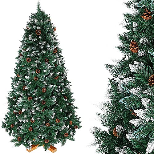 Albero di Natale 250cm King Premium Verde Innevato 1600 Rami Folto con Pigne
