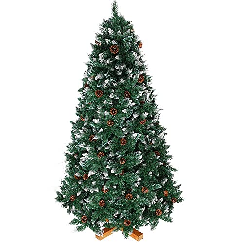 Albero di Natale 250cm King Premium Verde Innevato 1600 Rami Folto con Pigne