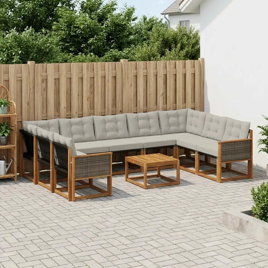 Set di divani da esterno 10 pcs Naturale e Grigio chiaro
