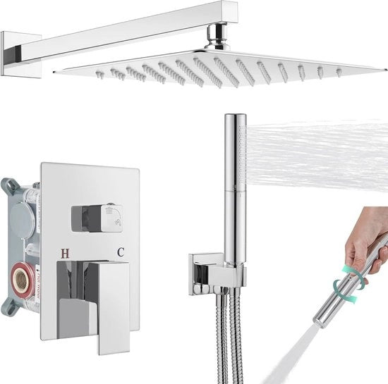 Set di Doccia Regolabile 30 cm con Doccia Manuale e Montaggio alla Parete per la Stanza da Bagno - Progettato per un Design Sostenibile e Moderno