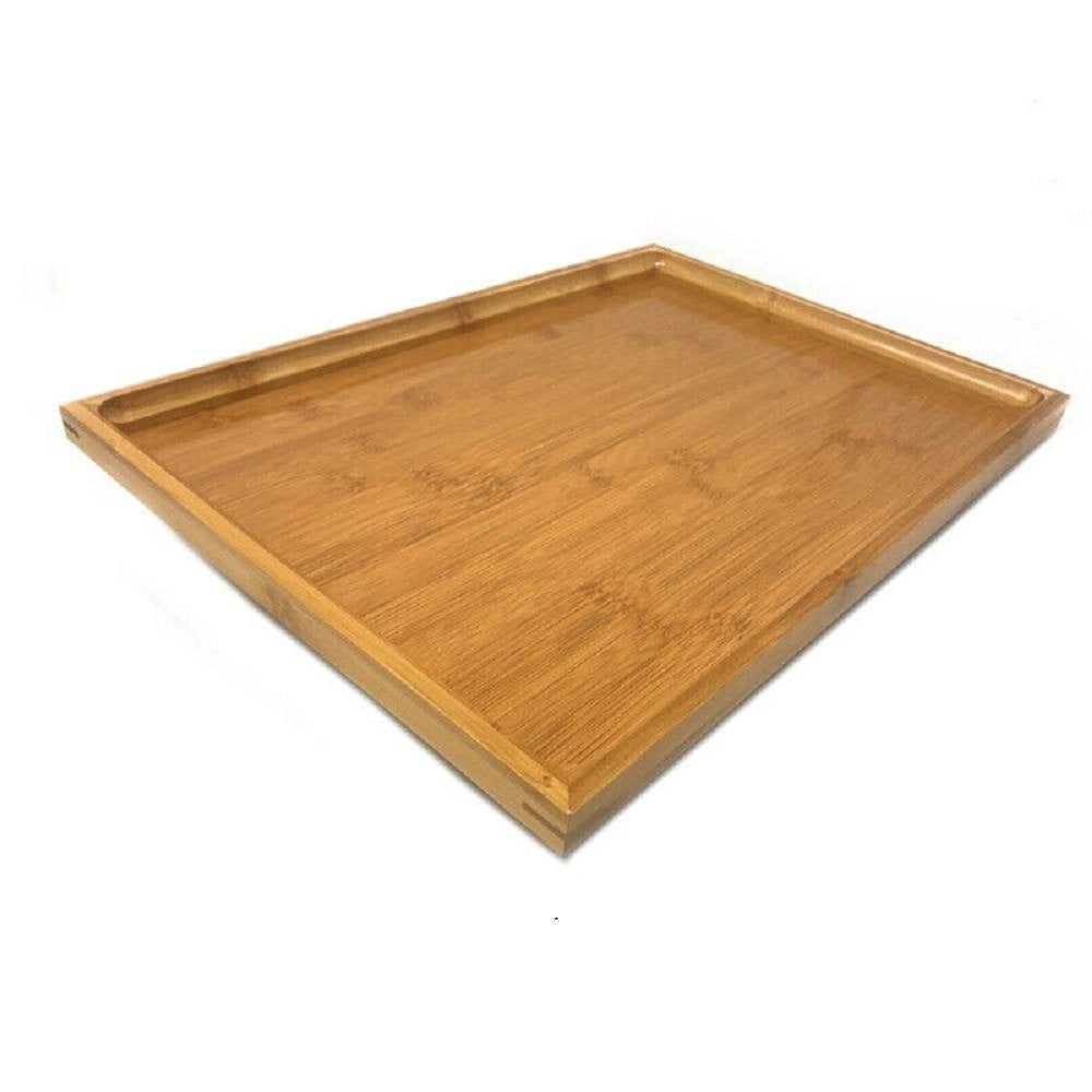 Trade Shop - Vassoio Legno Di Bamboo Rettangolare Bordo Alto X Alimenti Colazione 41x29x2,5cm -