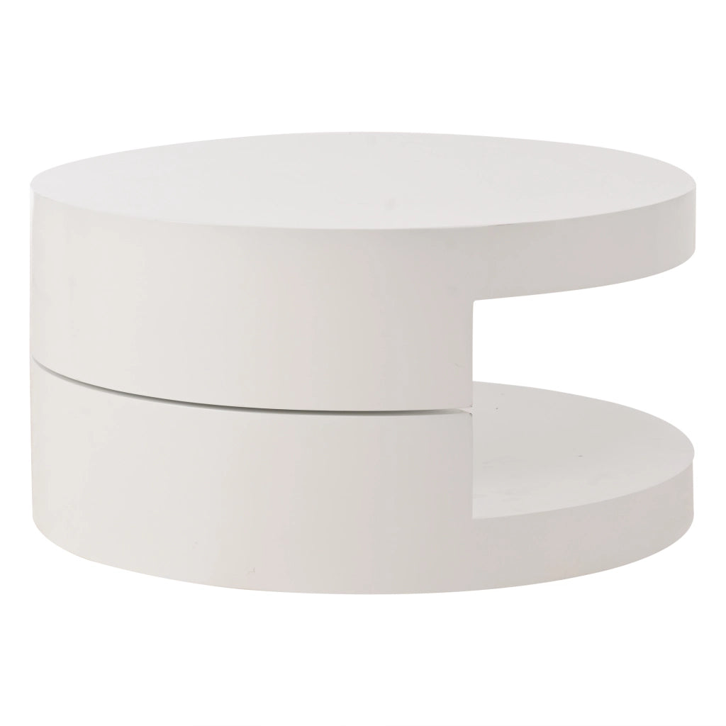 Tavolino da Salotto Rotante con LED ¨C MINIMAL ¨C MDF Bianco, 70x70x35.5 cm