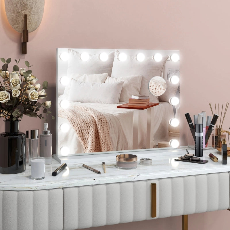 Specchio cosmetico LED 58x48 cm con 3 modalità luce, dimmer, USB e montaggio a parete, bianco