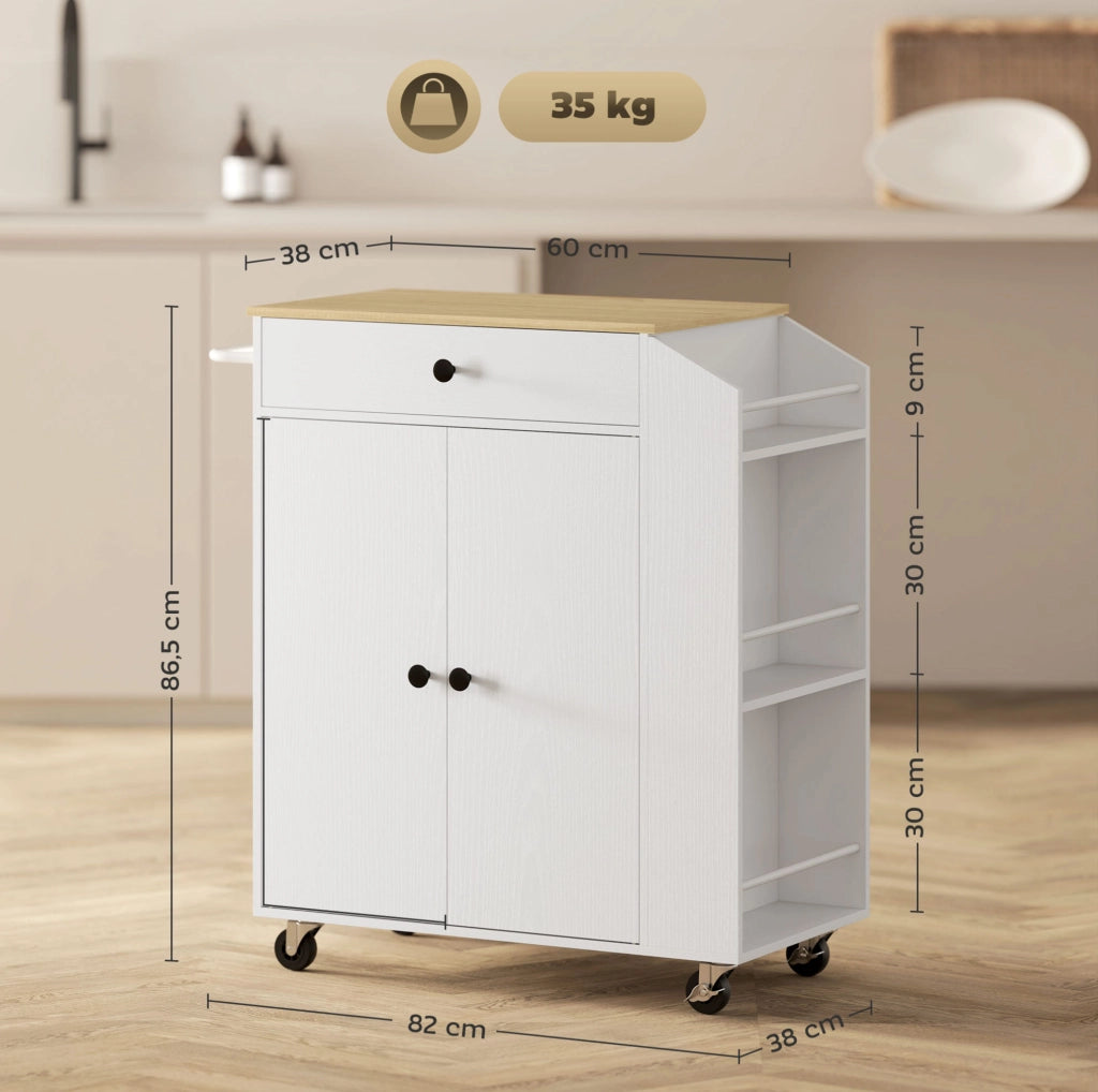 Carrello da cucina 82x38x86,5 cm bianco – isola mobile e contenitore