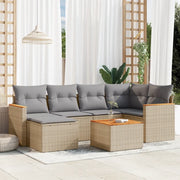 Set Divani da Giardino 7 pz con Cuscini Beige in Polyrattan