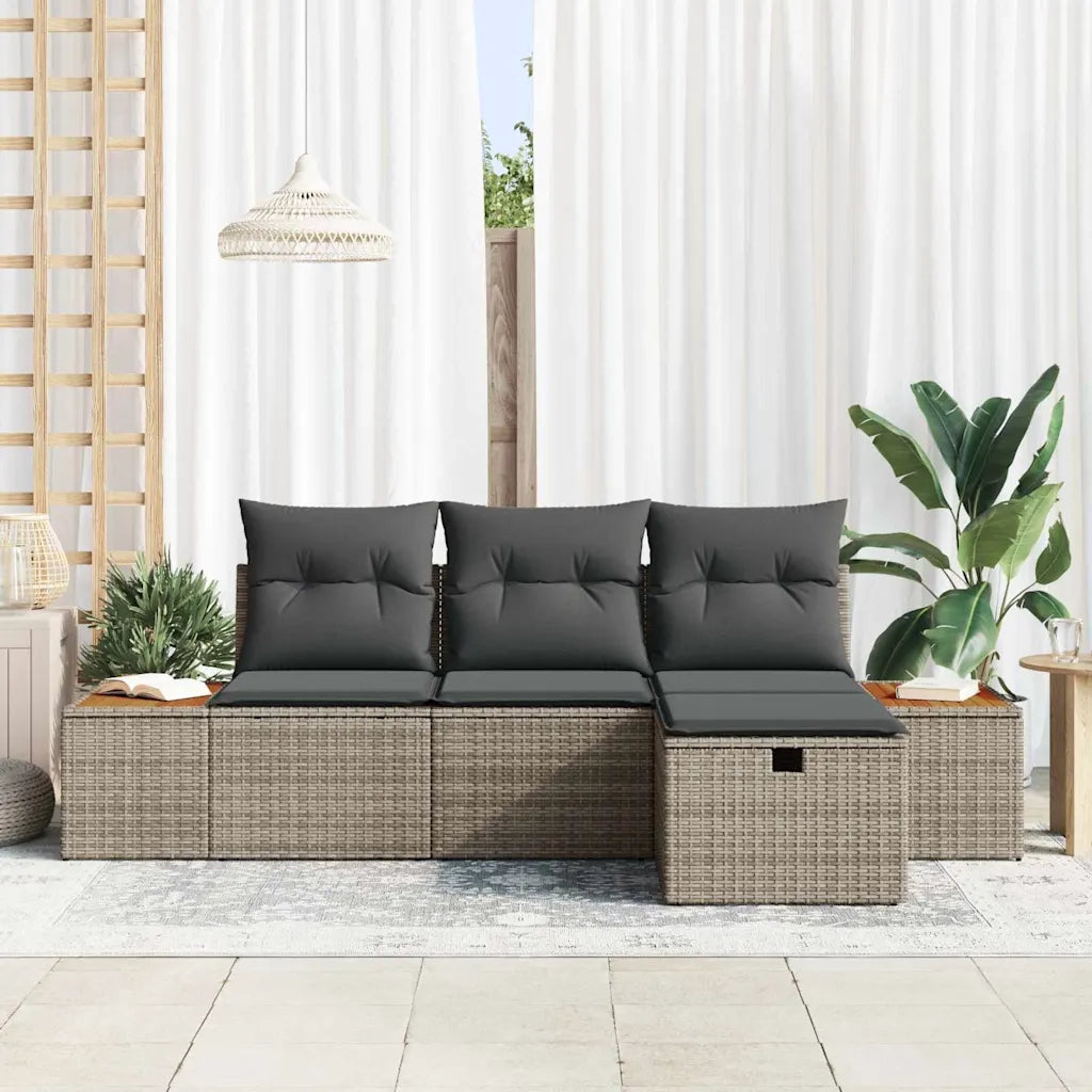 Set Divano da Giardino con cuscino 4 pcs Grigio polyrattan