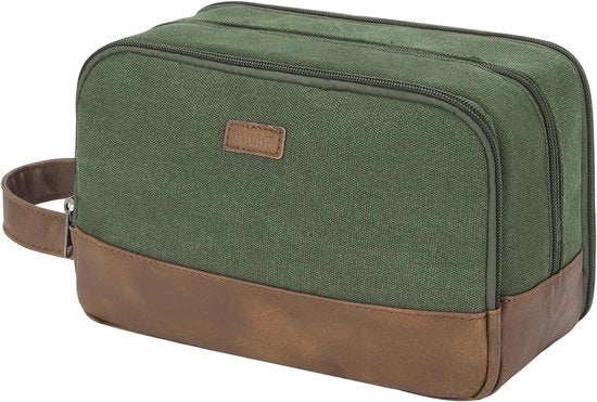 Toilette per uomini - Kit di toilettage in tela per viaggio con borsa di pelle vega resistentente all'acqua - Verde
