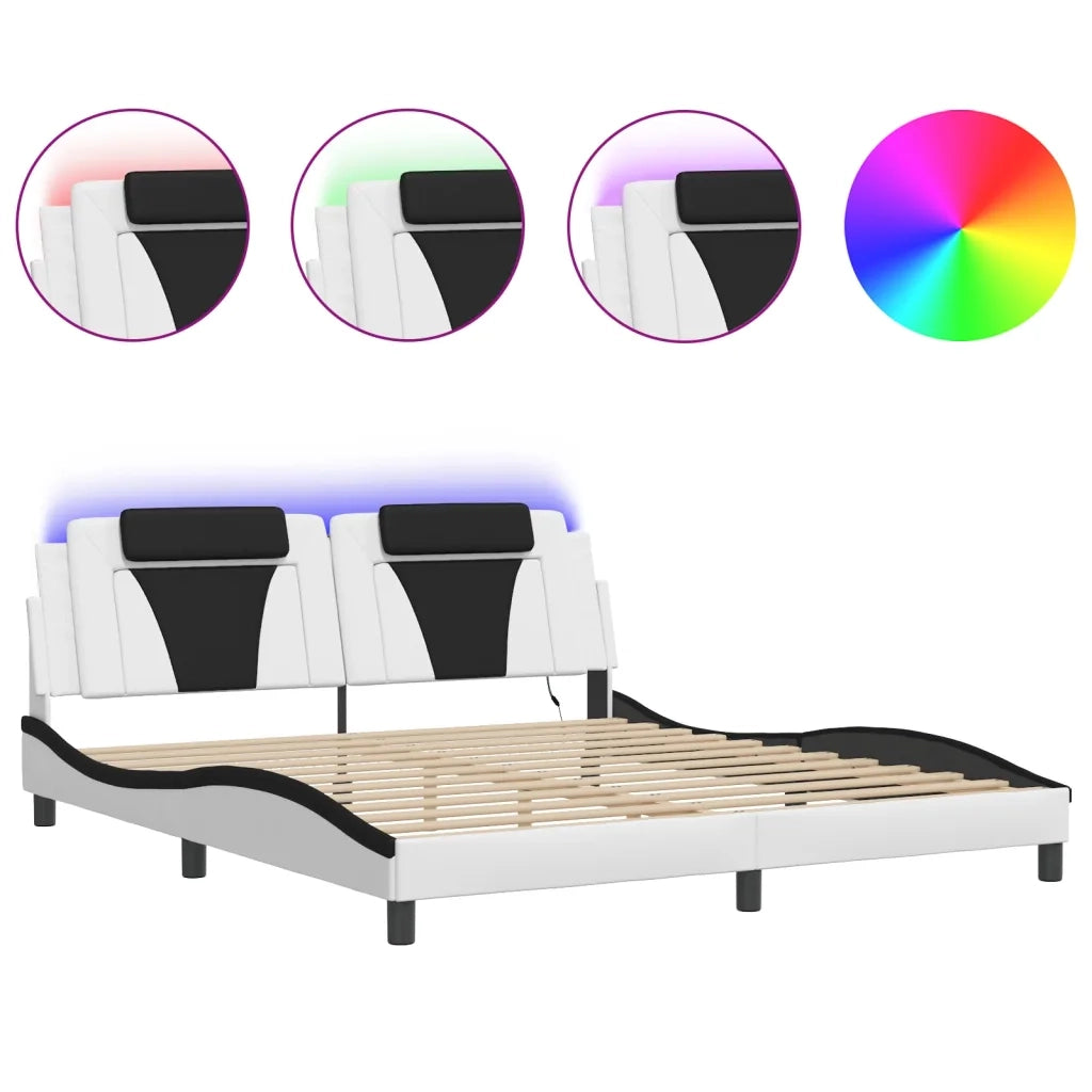 Giroletto Viana con LED senza Materasso-Struttura Letto Bianco e Nero 180x200 cm
