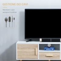Mobile TV Basso per TV max 46" con Ripiano Aperto, Cassetto e 2 Armadietti, in Truciolato e Pino, 140x40x55.3 cm
