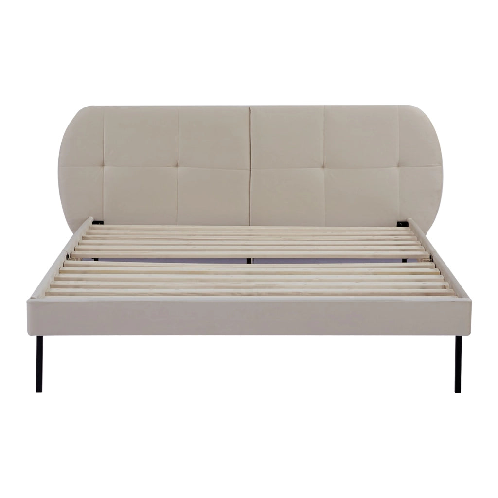 Letto Francese Porvoo con Testiera e Materasso 140x200 cm Rivestimento in Velluto - Beige [en.casa]