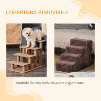 Scaletta per Cani a 4 Gradini 60x35x44 cm con Rivestimento Sfoderabile e Lavabile Marrone