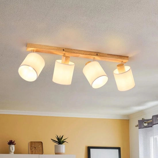 Lampada da soffitto in legno 4 fiamme regolabile 320° - Design boho per soggiorno, ingresso, camera da letto e cucina