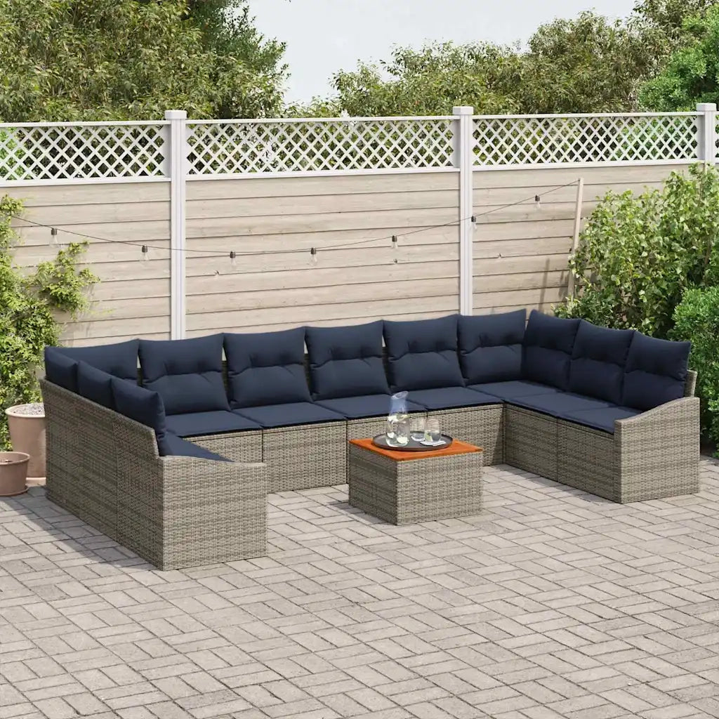 Set Divano da Giardino 11 pcs Grigio e Blu Navy 3356554