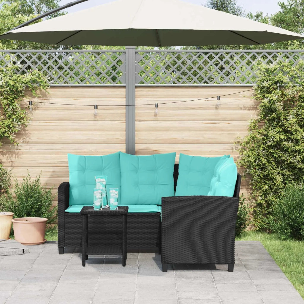 Divano da giardino 2 pcs Nero e Turchese Poly Rattan