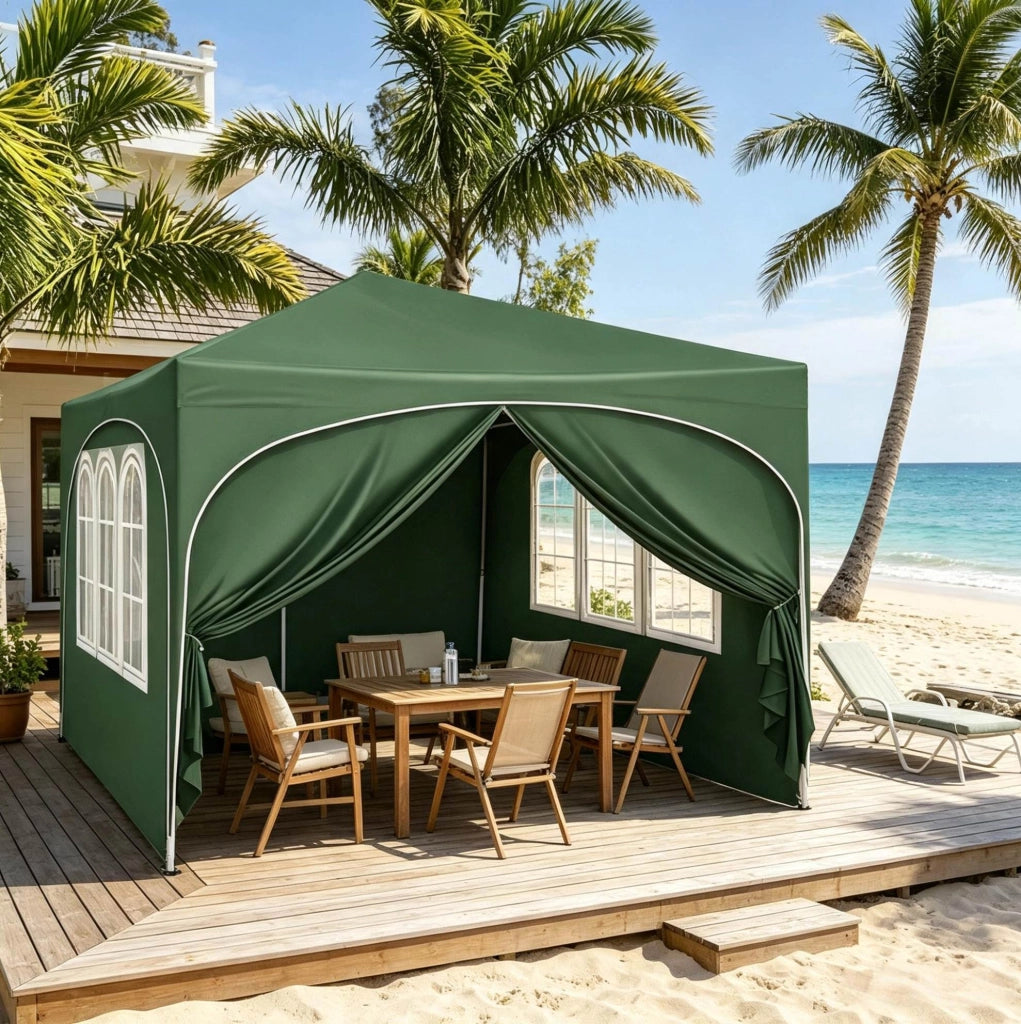 Gazebo pieghevole 3x3 m verde con pareti laterali e borsa
