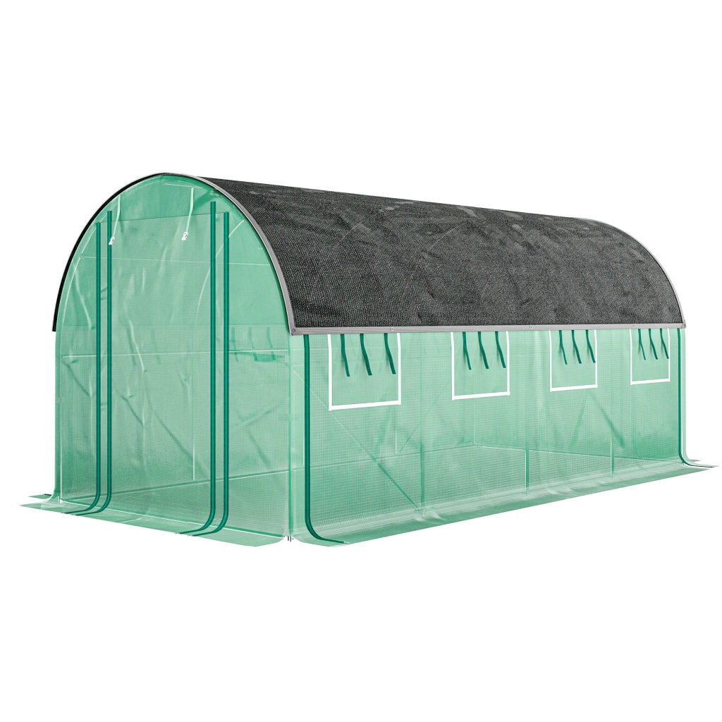 Serra Tunnel 4,5x2x2 m ¨C zephmum ¨C Verde, Copertura PE 140 g/m2, Pareti Laterali Arrotolabili, 8 Finestre, 2 Porte