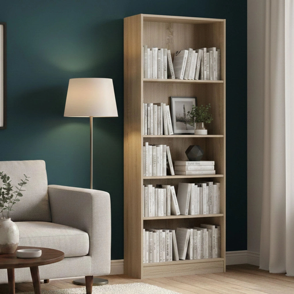 Libreria Abelarda, Scaffale da ufficio, Mobile portalibri, Biblioteca, 79x27 h203 cm, Quercia