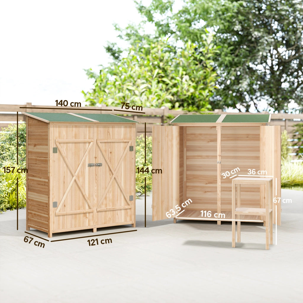 Armadio da giardino in legno con tavolo ¨C Xylo ¨C effetto legno naturale 140x75x157 cm