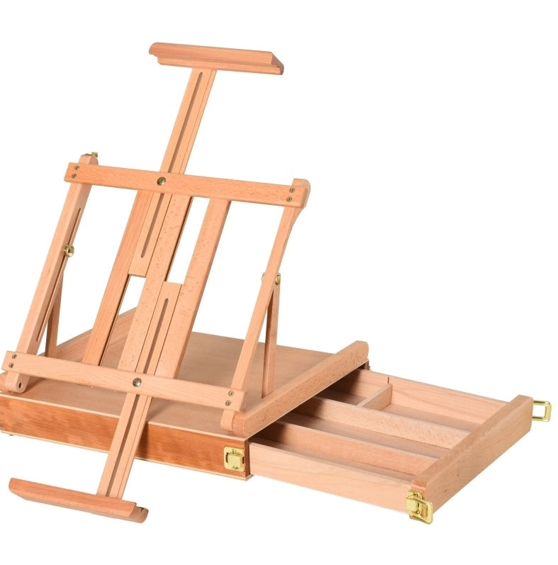 Cavalletto pieghevole in legno con cassetto e maniglia