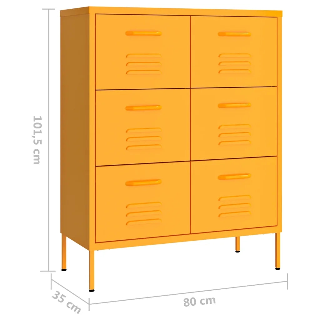 Cassettiera Giallo Senape 80x35x101,5 cm in Acciaio 336146