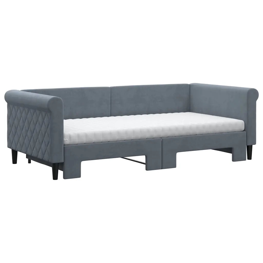Divano Letto Estraibile Materassi Grigio Scuro 90x190cm Velluto