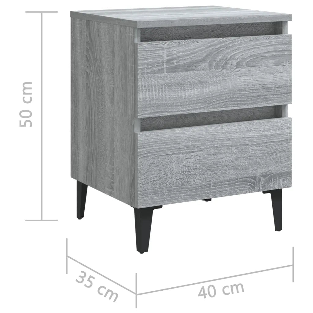 Comodino con Gambe in Metallo-Tavolino da notte Grigio Sonoma 40x35x50 cm