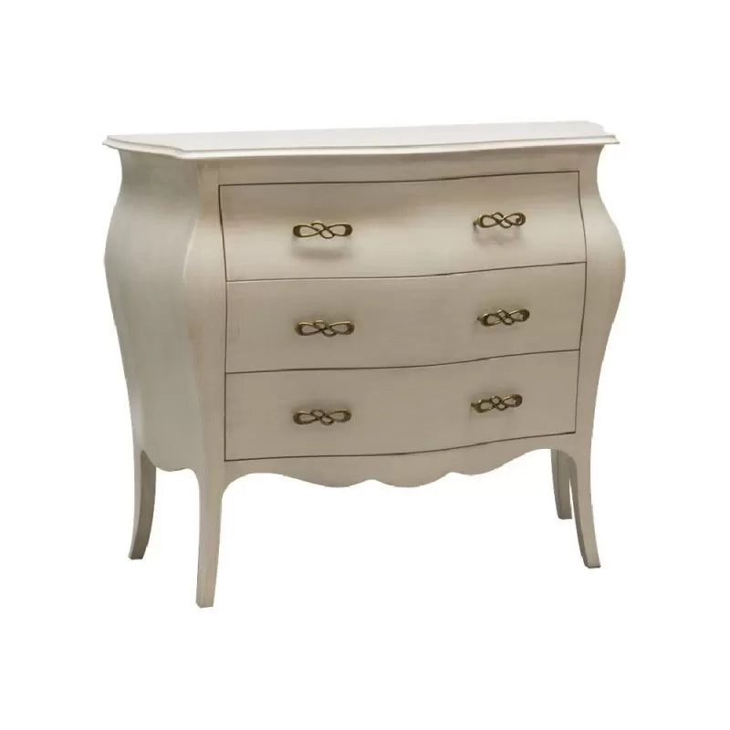 Cassettiera sagomata 3 cassetti legno shabby avorio anticato 118x50x85 - Mobili 2G