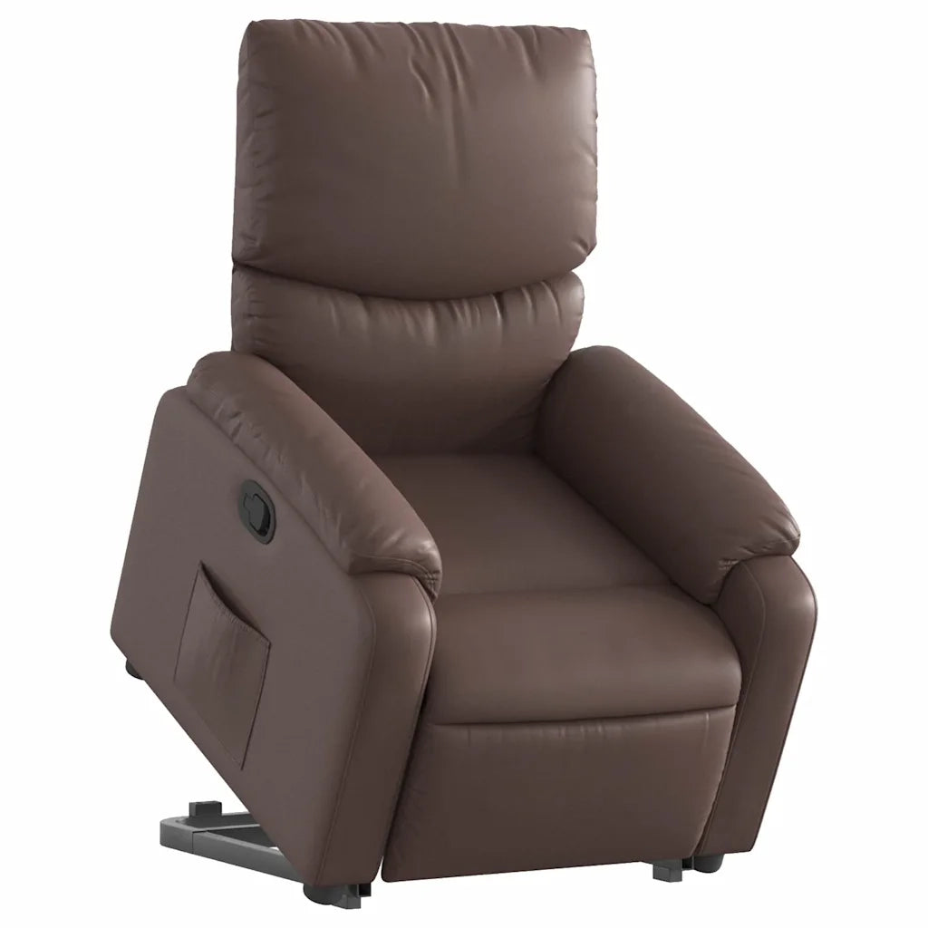 Poltrona | Sedia Relax Alzapersona Reclinabile Marrone in Similpelle