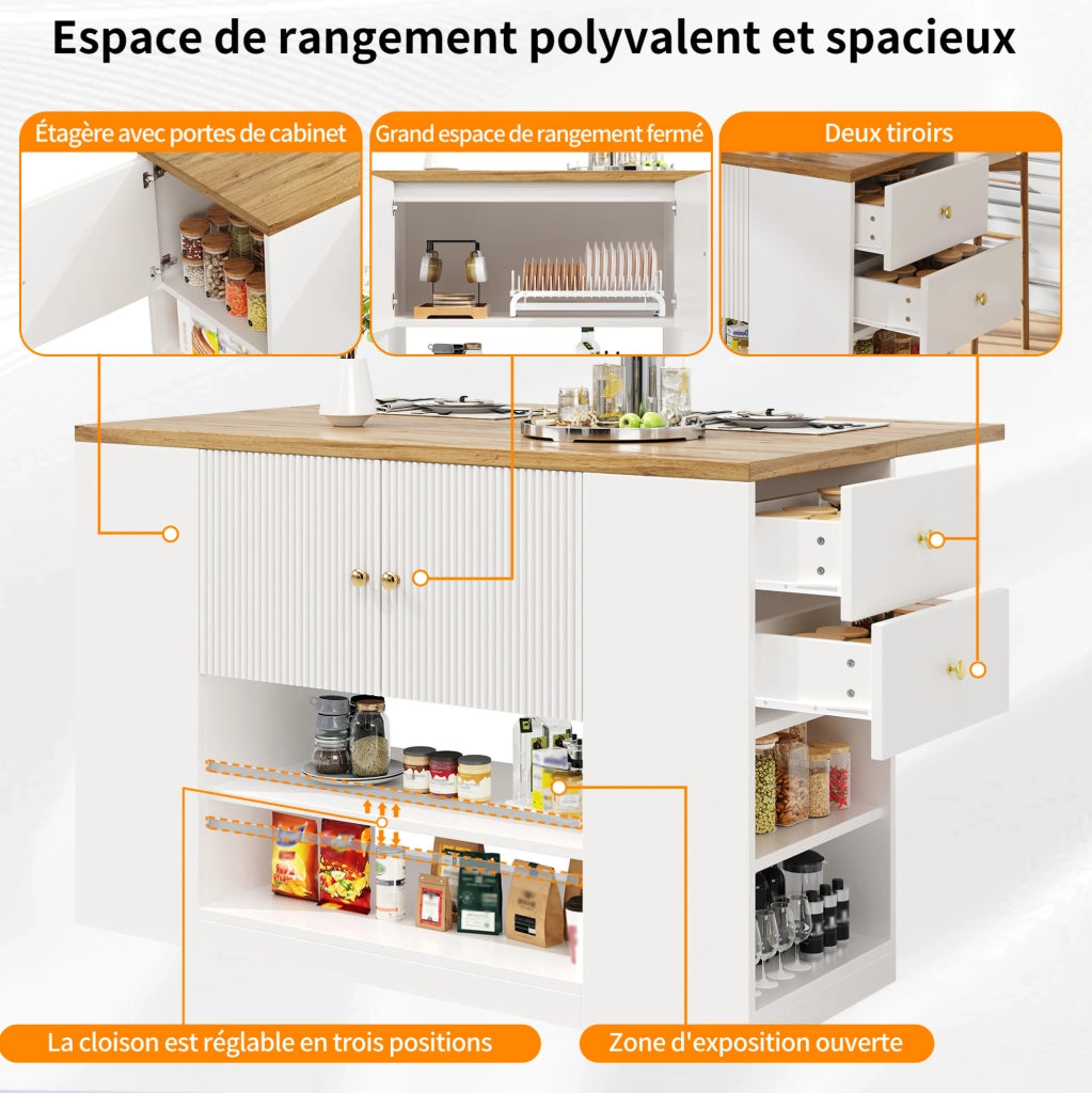 Isola da cucina pieghevole con contenitore in MDF e metallo bianca