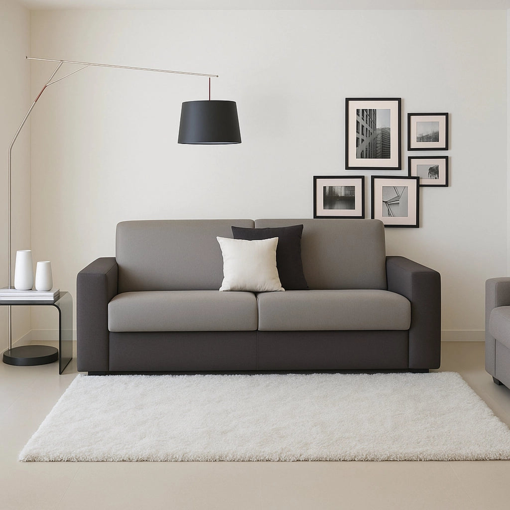 Divano fisso Larimar, Divano a 3 posti, Made in Italy, SofÒ  Soggiorno, in tessuto imbottito, con Braccioli slim, cm 200x95h90, Grigio e Antracite