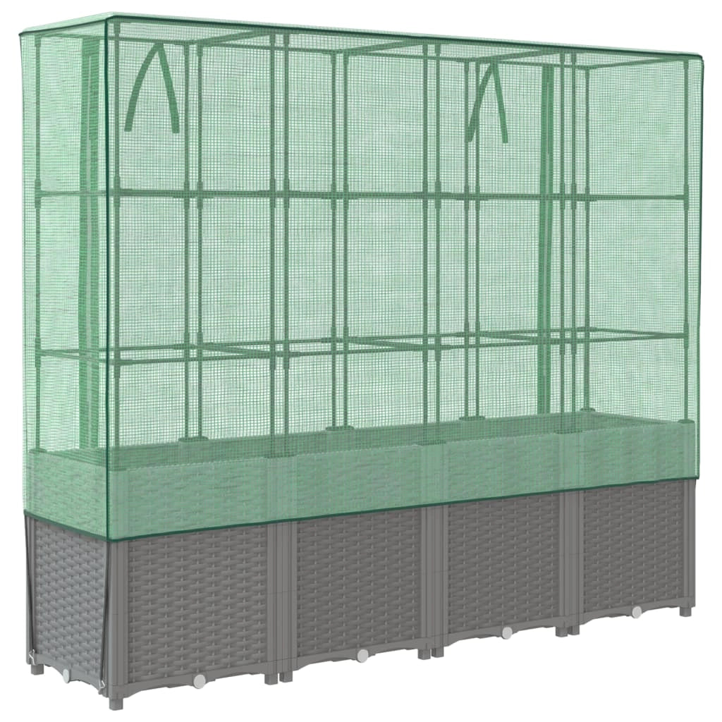 Aiuola rialzata/fioriera con copertura effetto rattan 160 x 40 x 153 cm grigio chiaro 02_0038762