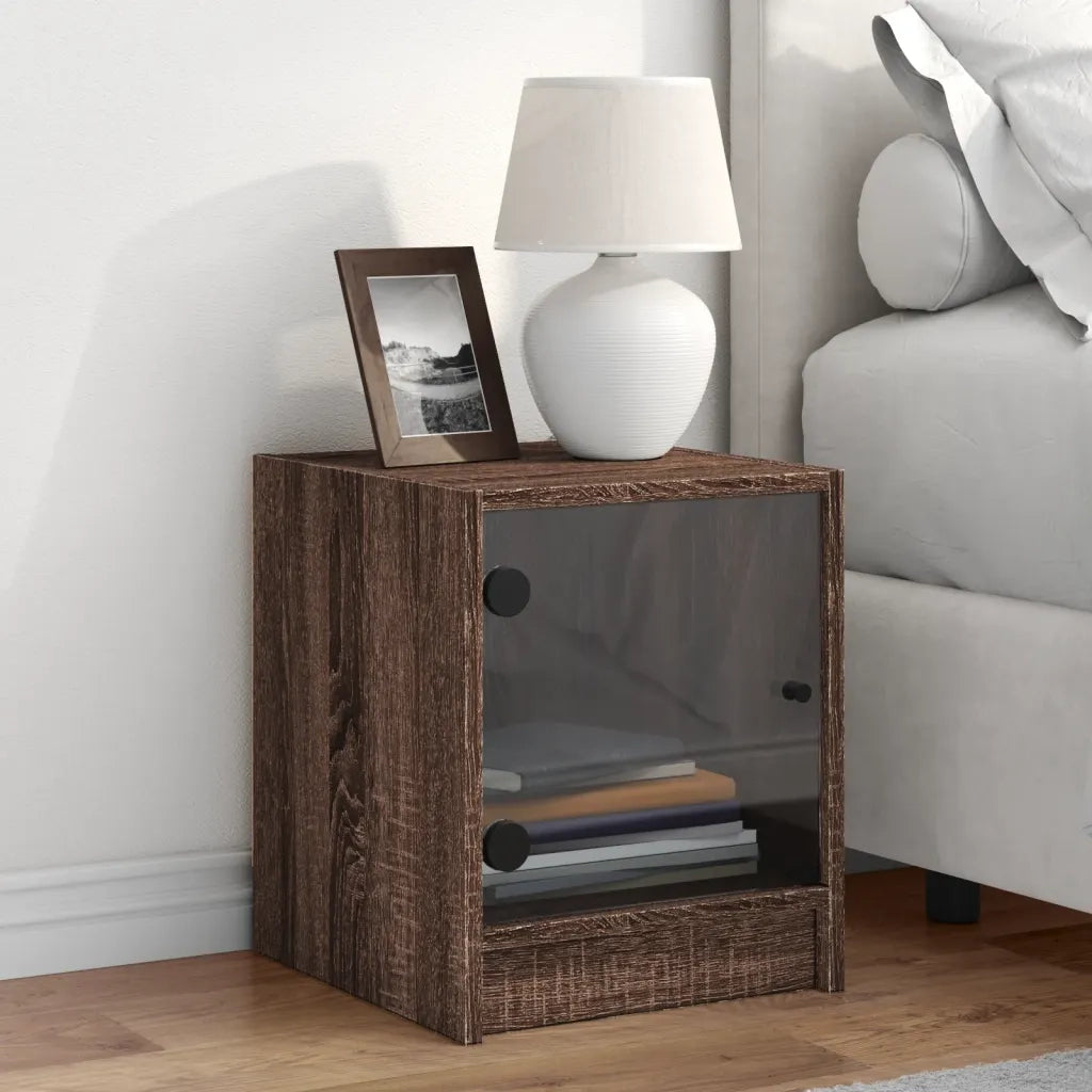Comodino con Anta in Vetro Rovere Marrone 35x37x42 cmcod mxl 87316