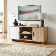Mobile Porta TV Kenta a 2 Ante e Scomparti Aperti 120x39x52 cm Effetto Rovere Sonoma/Bianco [en.casa]