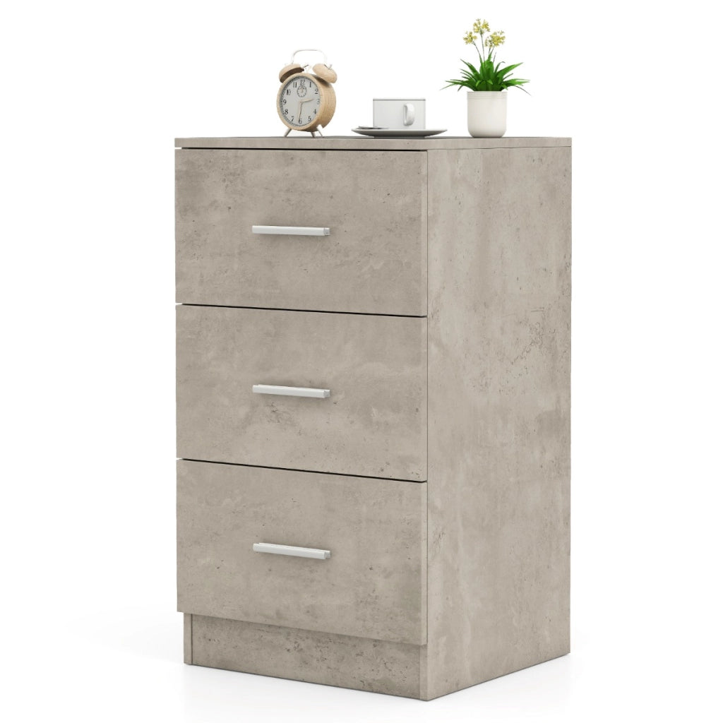 Com¨° in legno a 3 cassetti comodino con 3 cassetti e dispositivo antiribaltamento-Maniglie in metallo organizzatore per camera da letto Grigio