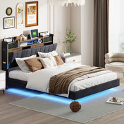 Letto matrimoniale - Xylo - 140x200 cm - Grigio - Luci LED e vano di archiviazione